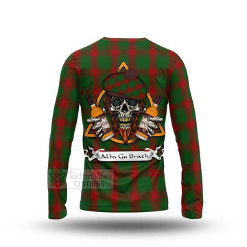 Middleton Tartan Long Sleeve T-Shirt with Family Crest and Bearded Skull Holding Bottles of Whiskey - Tartan Vibes Clothing