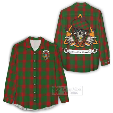 Middleton Tartan Women's Casual Shirt with Family Crest and Bearded Skull Holding Bottles of Whiskey - Tartan Vibes Clothing