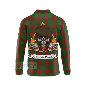 Middleton Tartan Long Sleeve Polo Shirt with Family Crest and Bearded Skull Holding Bottles of Whiskey - Tartan Vibes Clothing