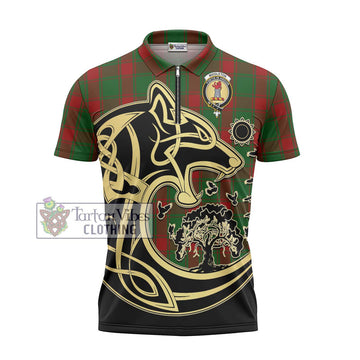 Middleton Tartan Zipper Polo Shirt with Family Crest Celtic Wolf Style - Tartan Vibes Clothing