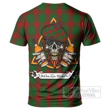 Middleton Tartan T-Shirt with Family Crest and Bearded Skull Holding Bottles of Whiskey - Tartan Vibes Clothing