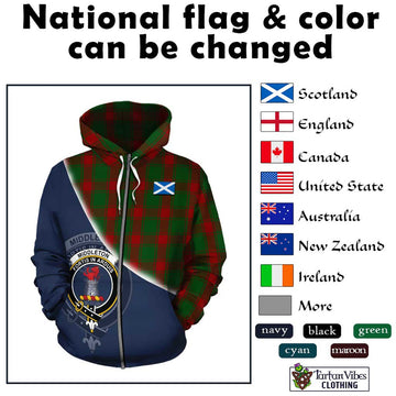 Middleton Tartan Hoodie with Personalised National Flag and Family Crest Half Style - Tartan Vibes Clothing