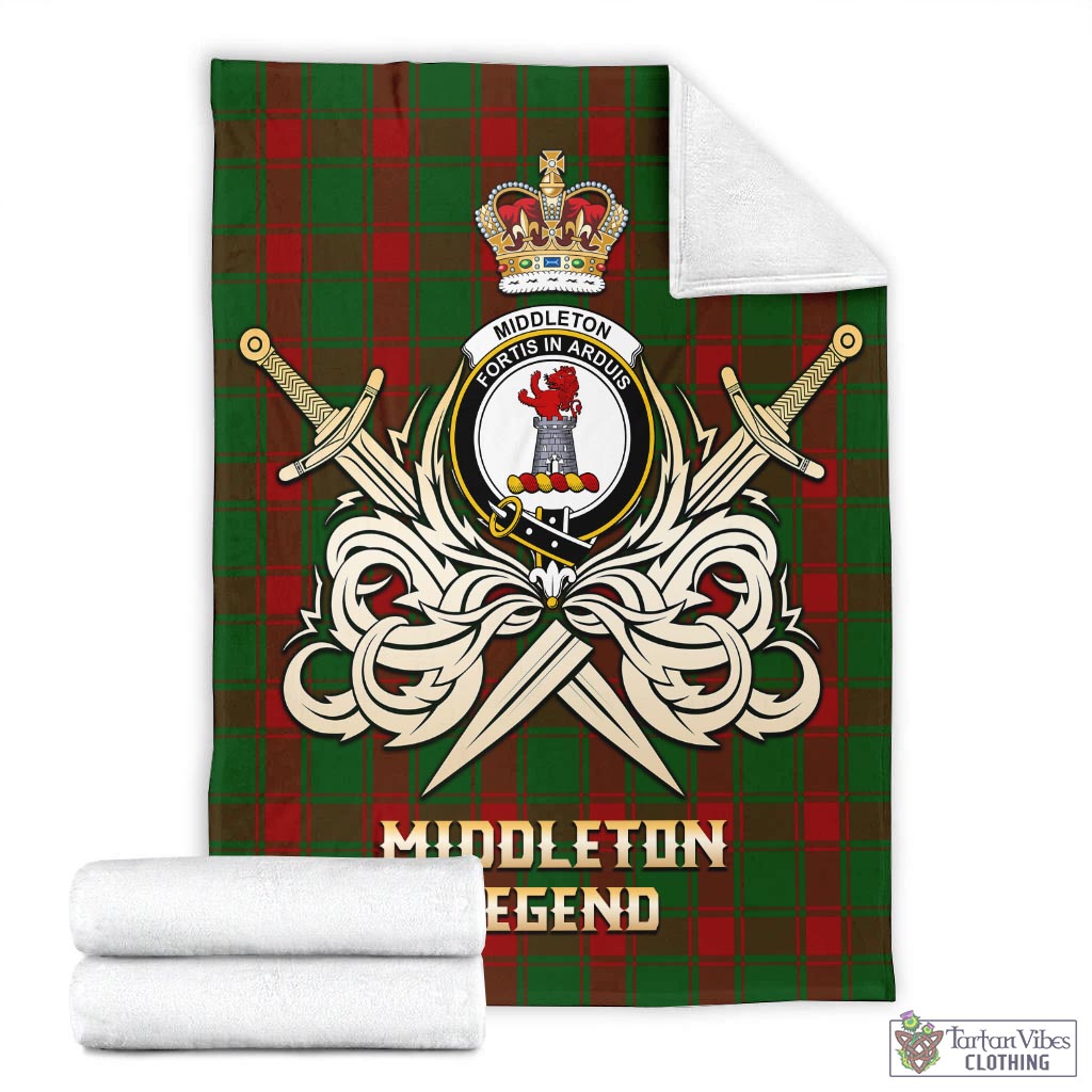 Middleton Tartan Blanket with Clan Crest and the Golden Sword of Courageous Legacy - Tartan Vibes Clothing