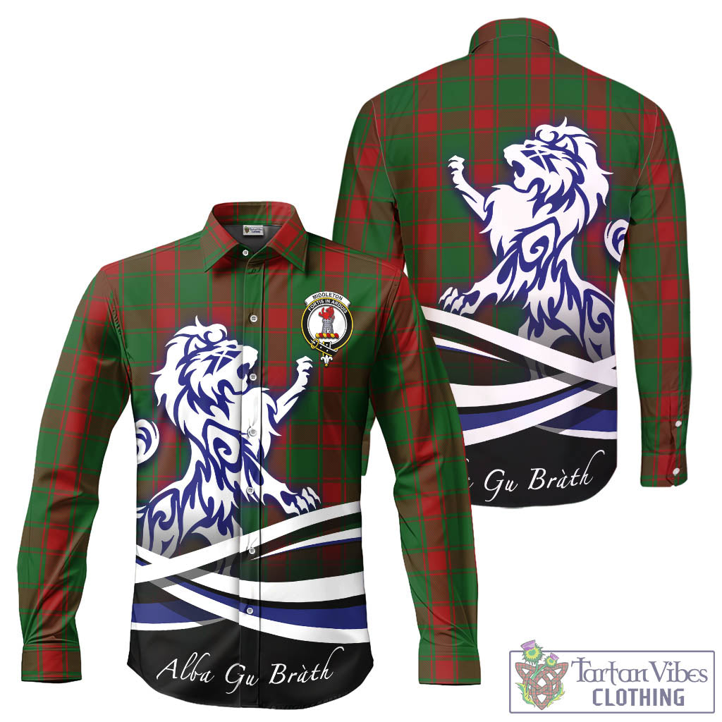 Middleton Tartan Long Sleeve Button Up Shirt with Alba Gu Brath Regal Lion Emblem - Tartan Vibes Clothing