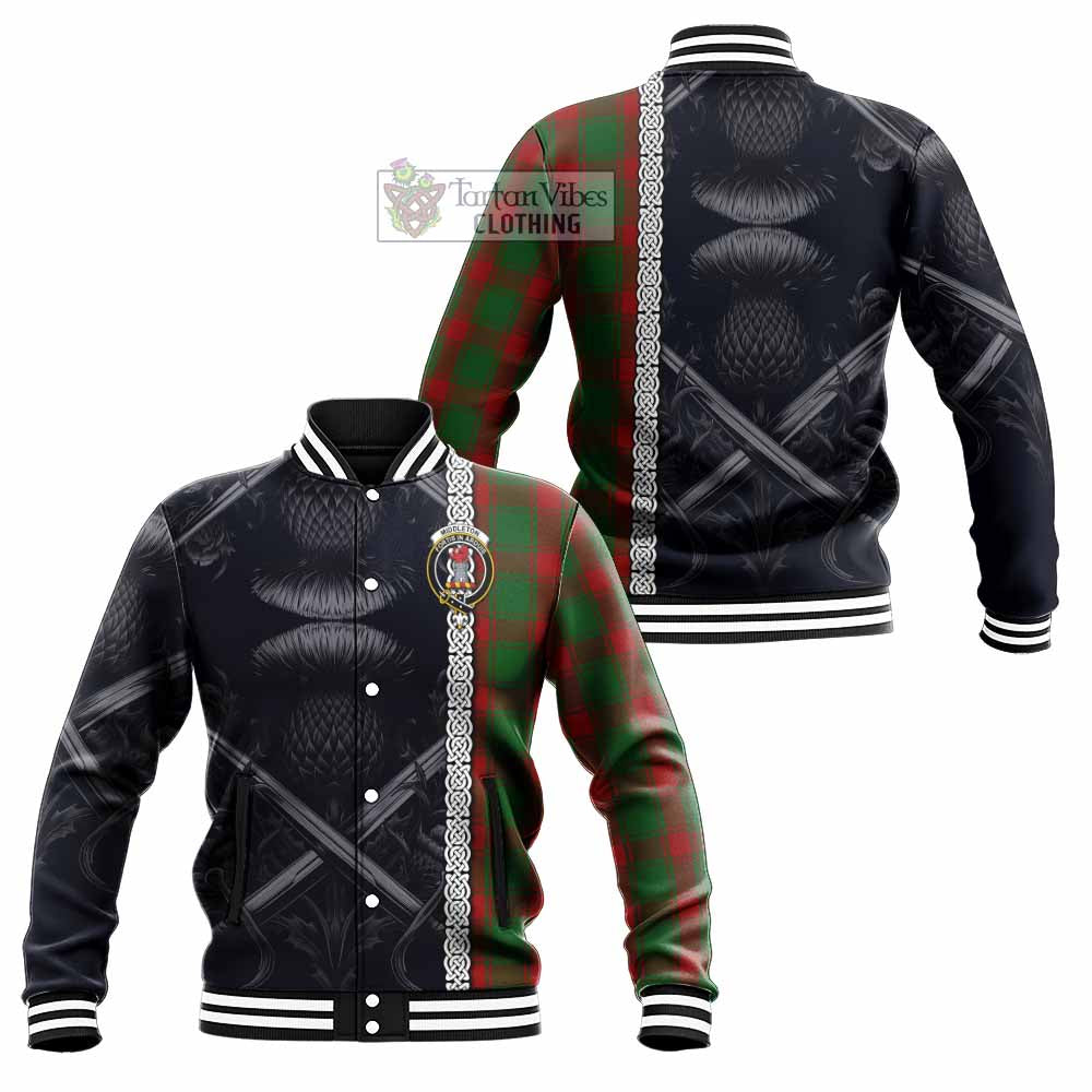 Middleton Tartan Baseball Jacket with Family Crest Cross Sword Thistle Celtic Vibes - Tartan Vibes Clothing