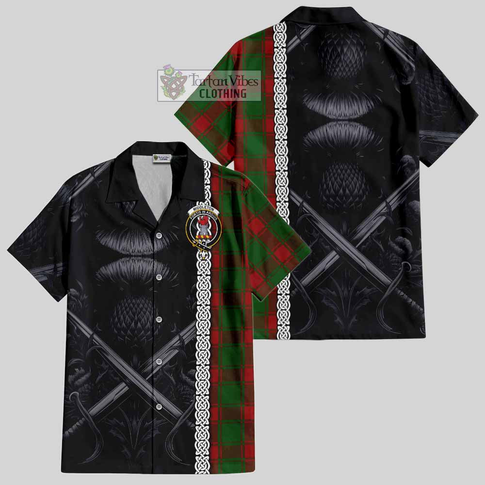 Middleton Tartan Hawaiian Shirt with Family Crest Cross Sword Thistle Celtic Vibes - Tartan Vibes Clothing