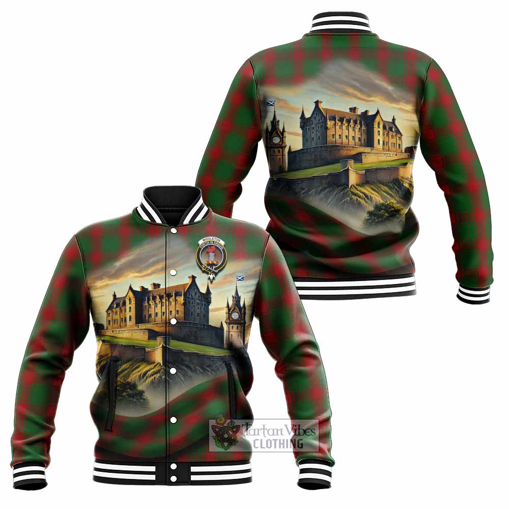 Middleton Tartan Family Crest Baseball Jacket with Scottish Ancient Castle Style - Tartan Vibes Clothing
