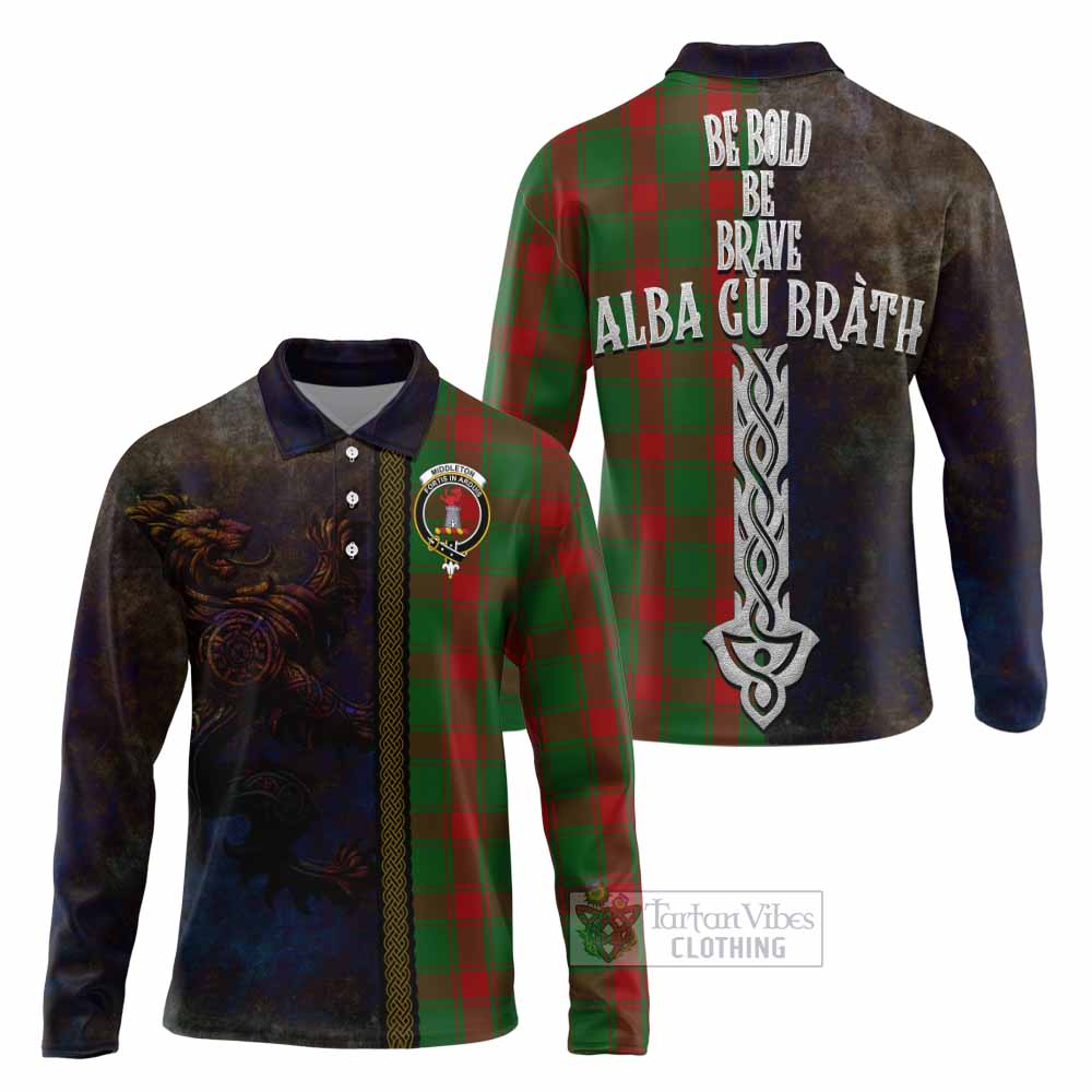 Tartan Vibes Clothing Middleton Tartan Family Crest Long Sleeve Polo Shirt Alba Gu Brath Be Brave Lion Ancient Style