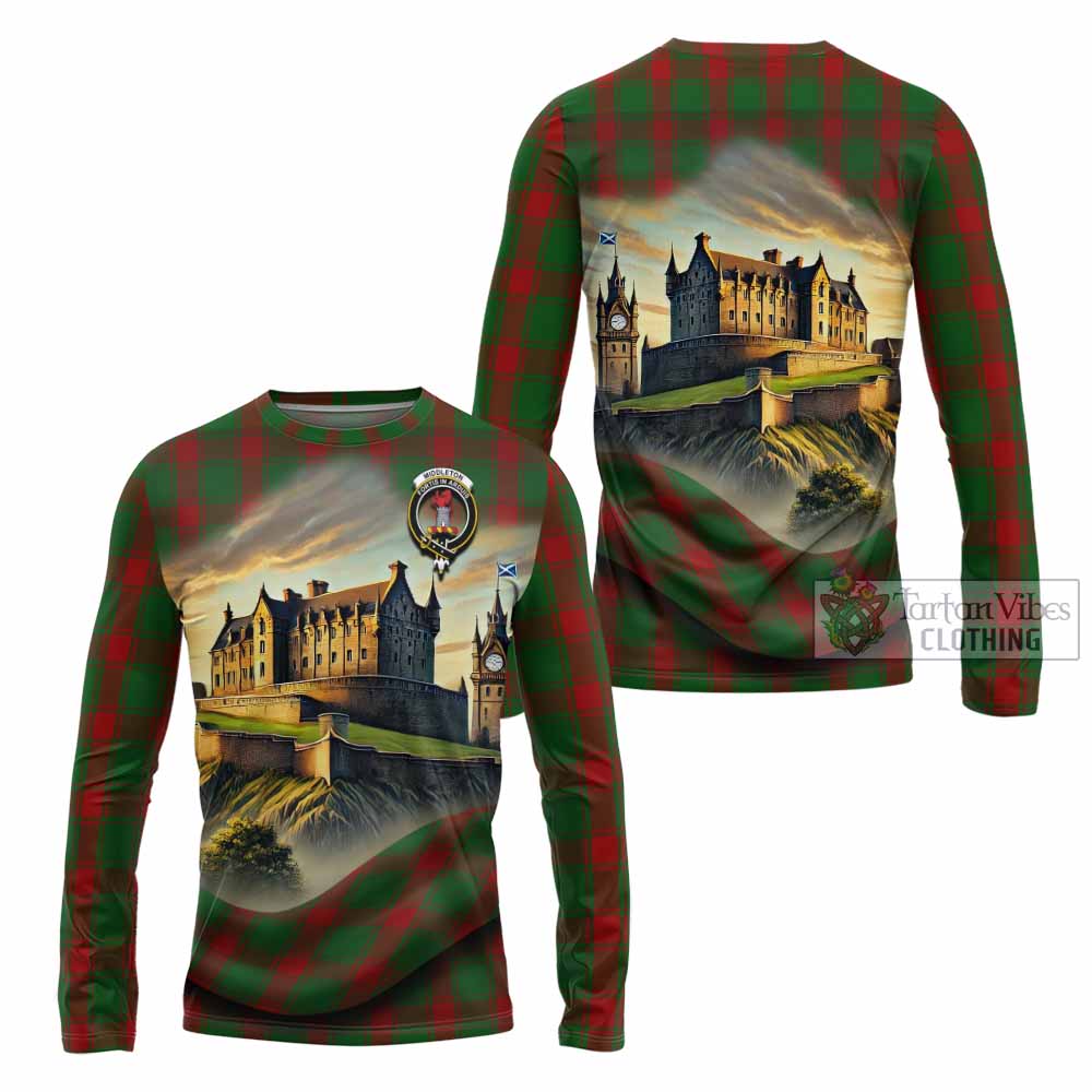 Middleton Tartan Family Crest Long Sleeve T-Shirt with Scottish Ancient Castle Style - Tartan Vibes Clothing