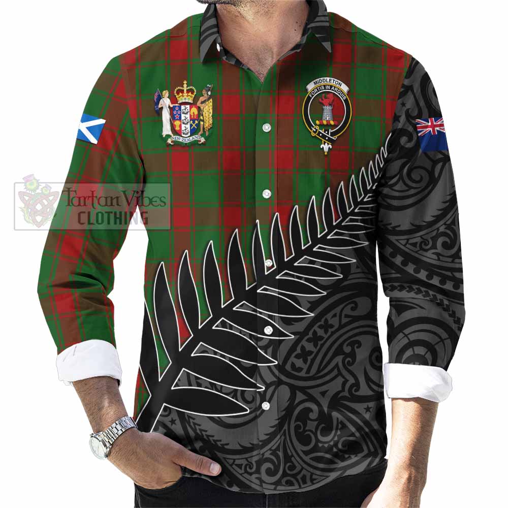 Middleton Crest Tartan Long Sleeve Button Shirt with New Zealand Silver Fern Half Style - Tartan Vibes Clothing