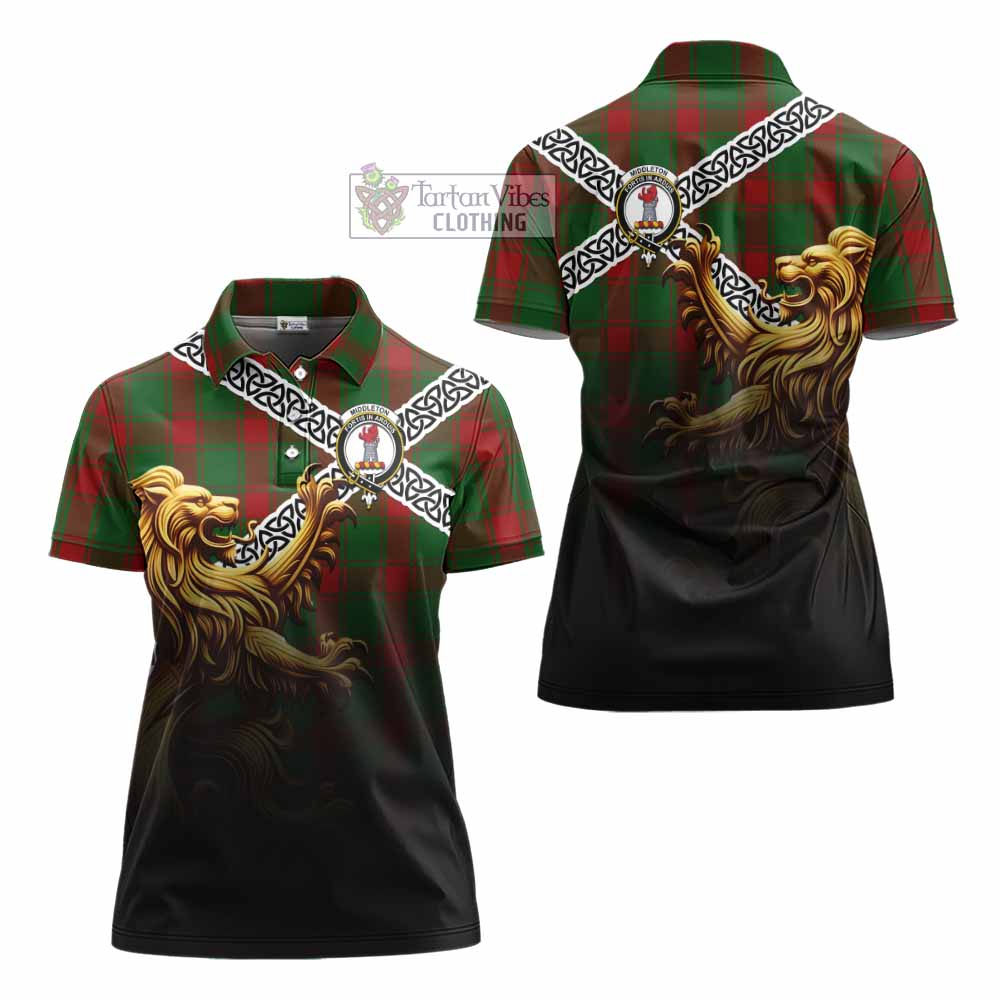 Middleton Crest Tartan Women's Polo Shirt with Golden Lion Emblem Celtic Style - Tartan Vibes Clothing
