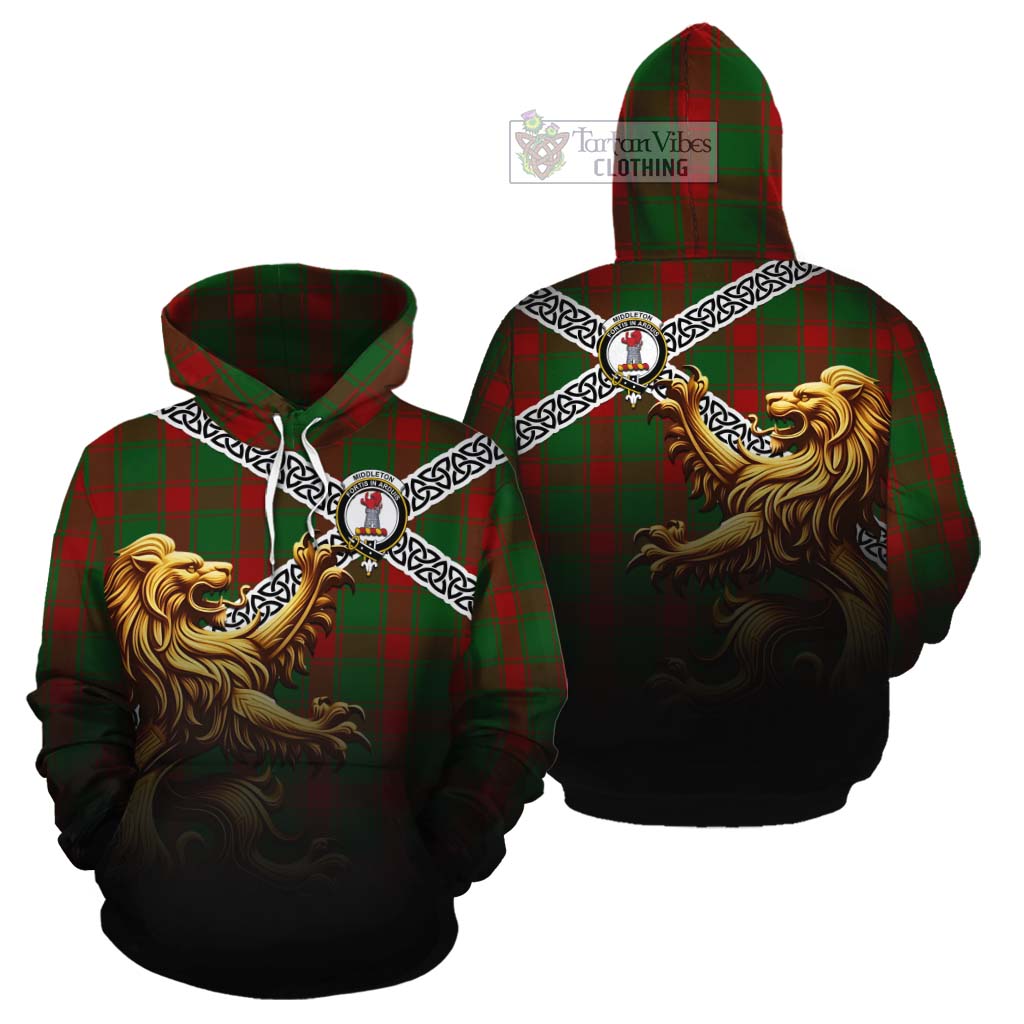 Middleton Crest Tartan Cotton Hoodie with Golden Lion Emblem Celtic Style - Tartan Vibes Clothing