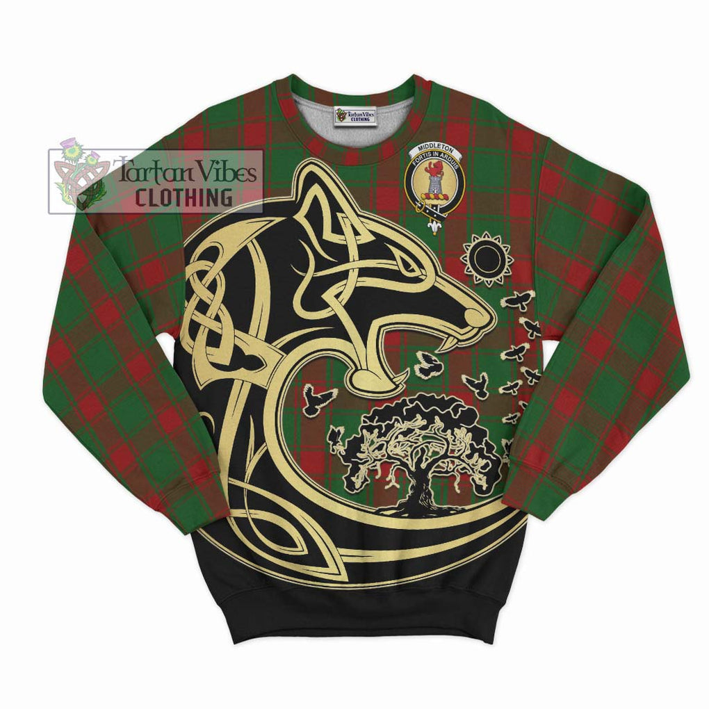 Middleton Tartan Sweatshirt with Family Crest Celtic Wolf Style - Tartan Vibes Clothing