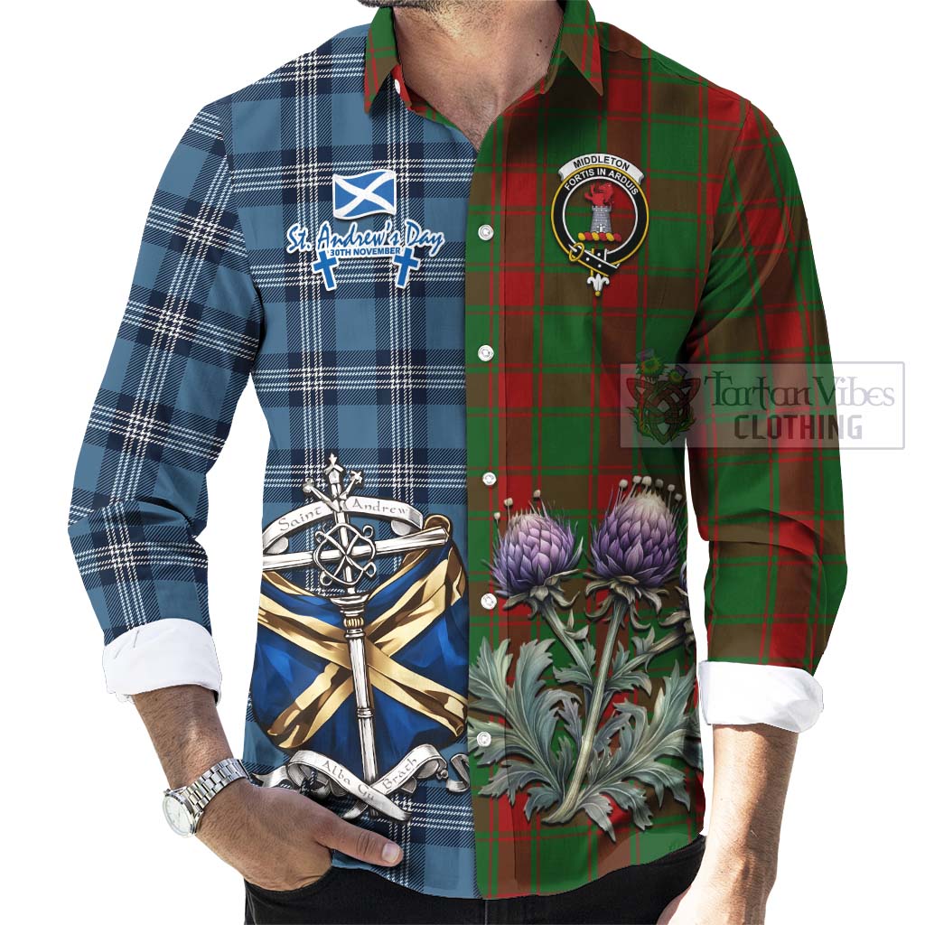 Middleton Tartan Long Sleeve Button Shirt Happy St. Andrew's Day Half Tartan Style - Tartan Vibes Clothing