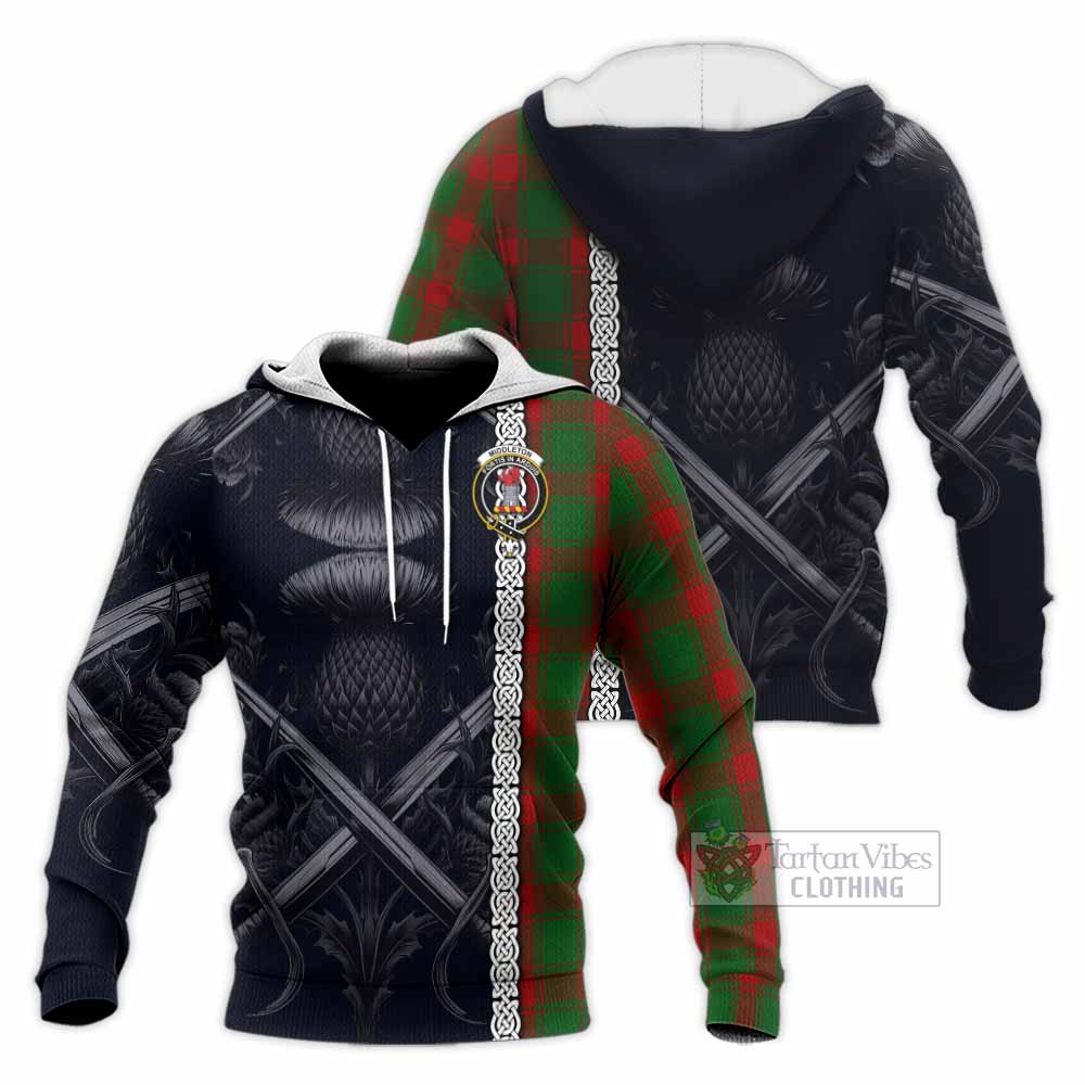 Middleton Tartan Knitted Hoodie with Family Crest Cross Sword Thistle Celtic Vibes - Tartan Vibes Clothing