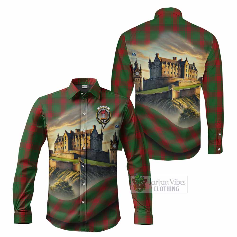 Tartan Vibes Clothing Middleton Tartan Family Crest Long Sleeve Button Shirt with Scottish Ancient Castle Style