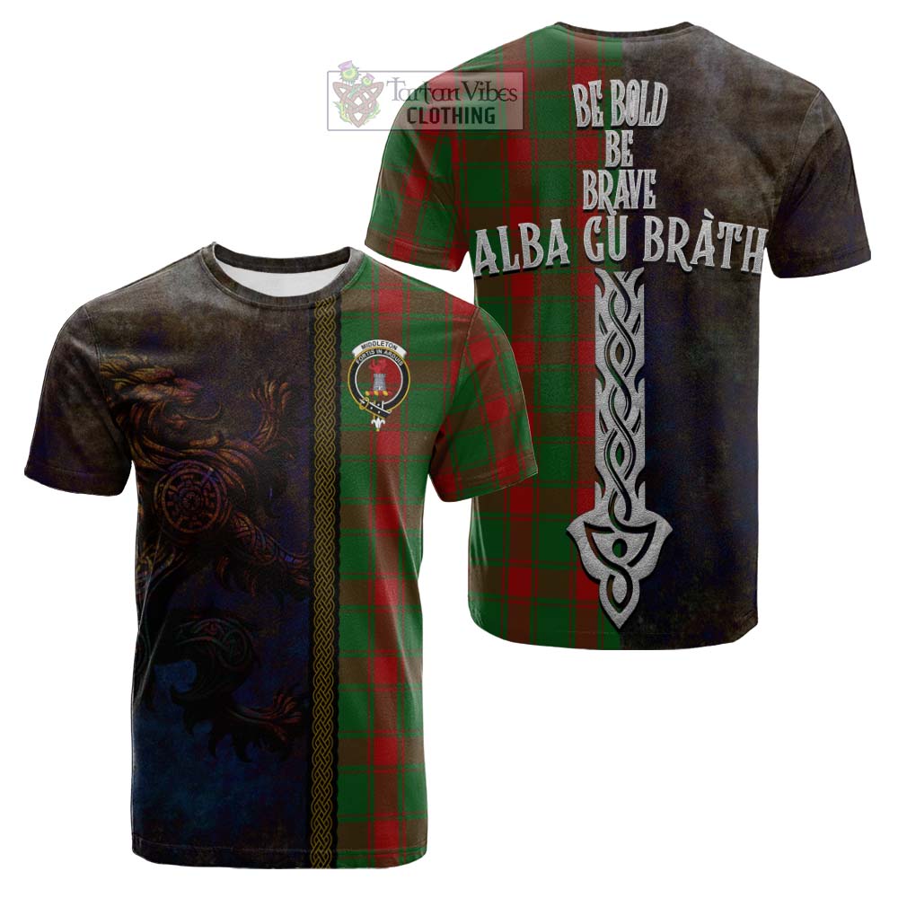 Tartan Vibes Clothing Middleton Tartan Family Crest Cotton T-shirt Alba Gu Brath Be Brave Lion Ancient Style