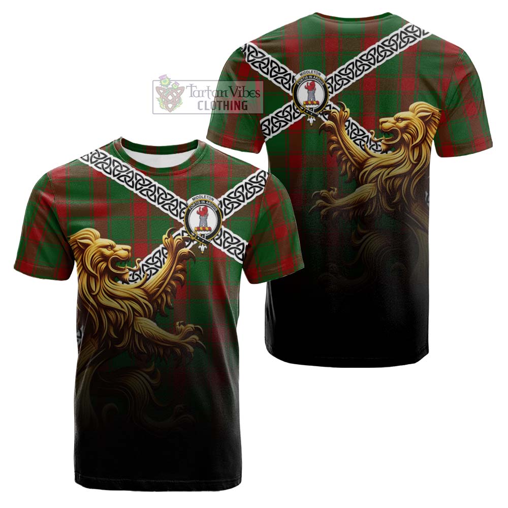 Tartan Vibes Clothing Middleton Crest Tartan Cotton T-shirt with Golden Lion Emblem Celtic Style