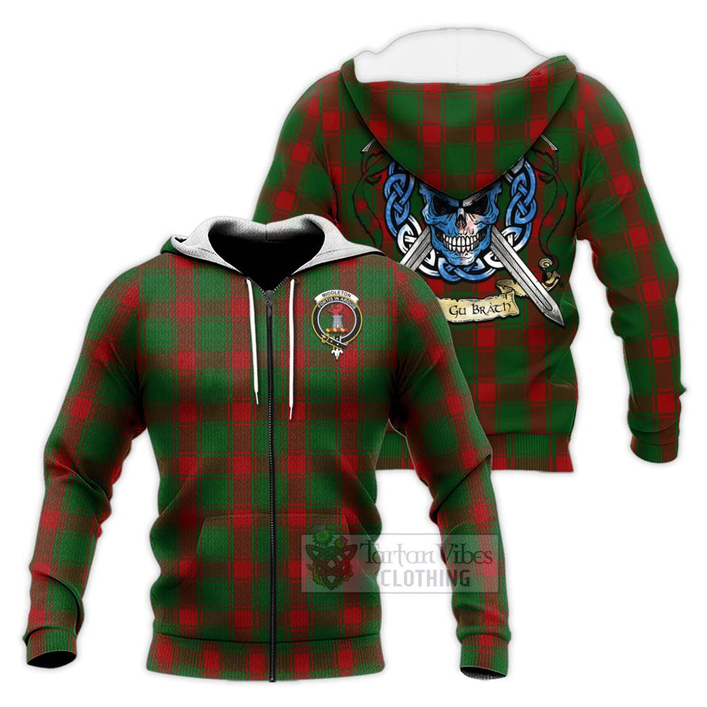 Middleton Tartan Knitted Hoodie with Family Crest Celtic Skull Style Unisex Knitted Zip Hoodie - Tartan Vibes Clothing
