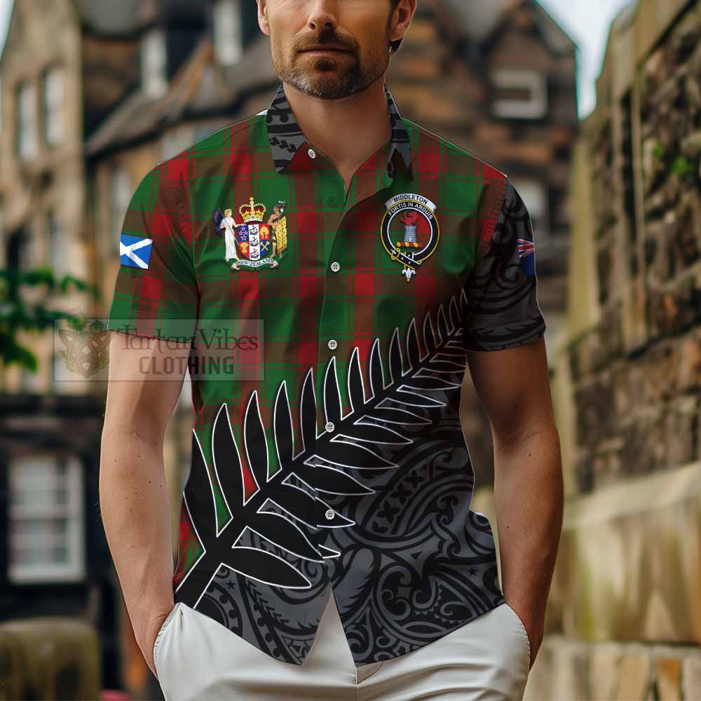 Middleton Crest Tartan Hawaiian Shirt with New Zealand Silver Fern Half Style - Tartan Vibes Clothing