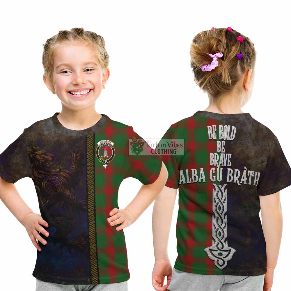 Middleton Tartan Family Crest Kid T-Shirt Alba Gu Brath Be Brave Lion Ancient Style - Tartan Vibes Clothing