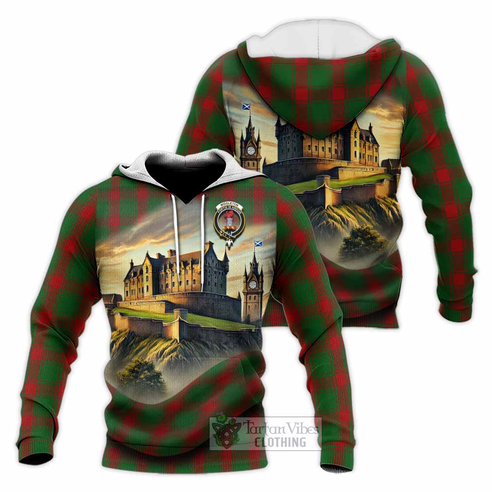 Middleton Tartan Family Crest Knitted Hoodie with Scottish Ancient Castle Style - Tartan Vibes Clothing
