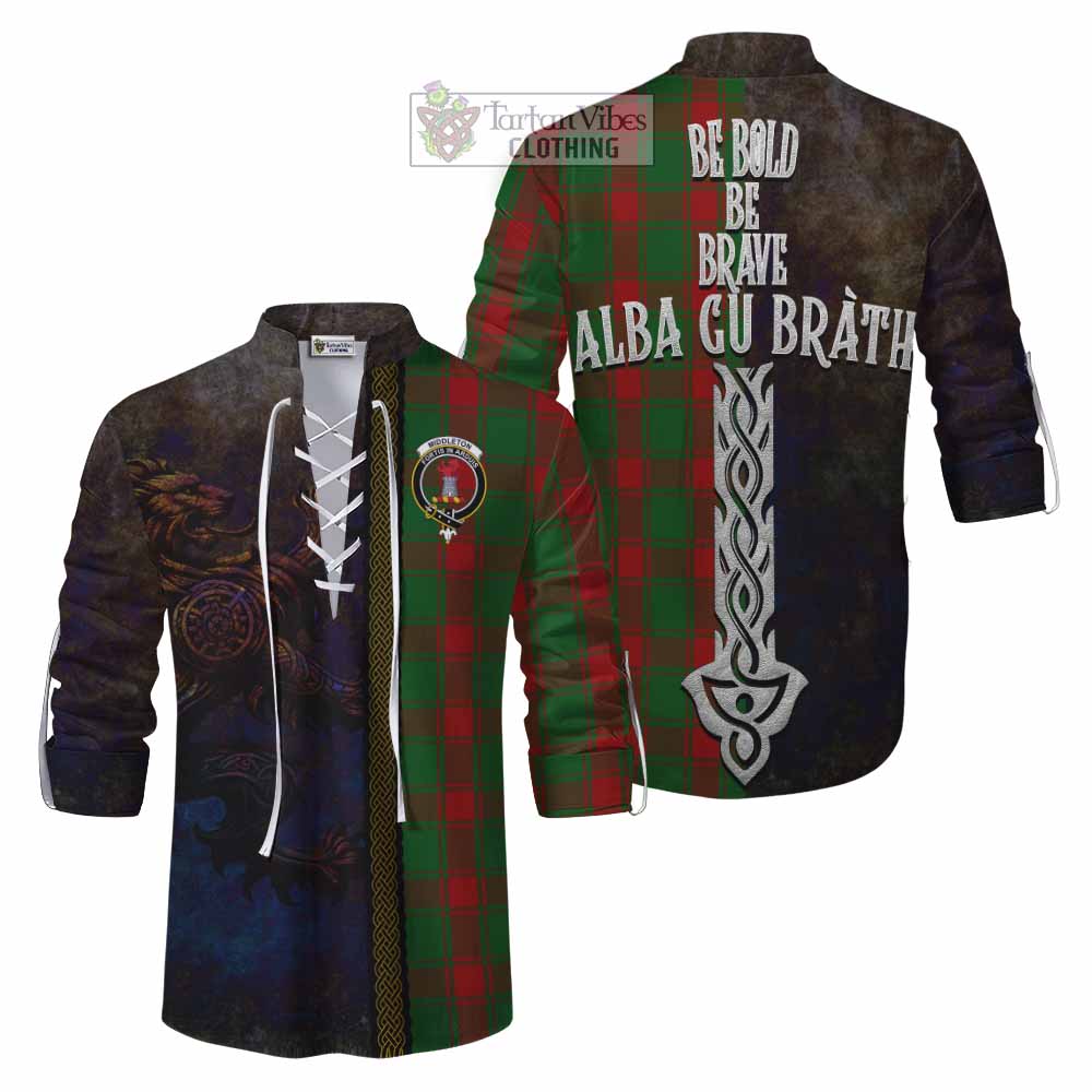 Tartan Vibes Clothing Middleton Tartan Family Crest Ghillie Kilt Shirt Alba Gu Brath Be Brave Lion Ancient Style