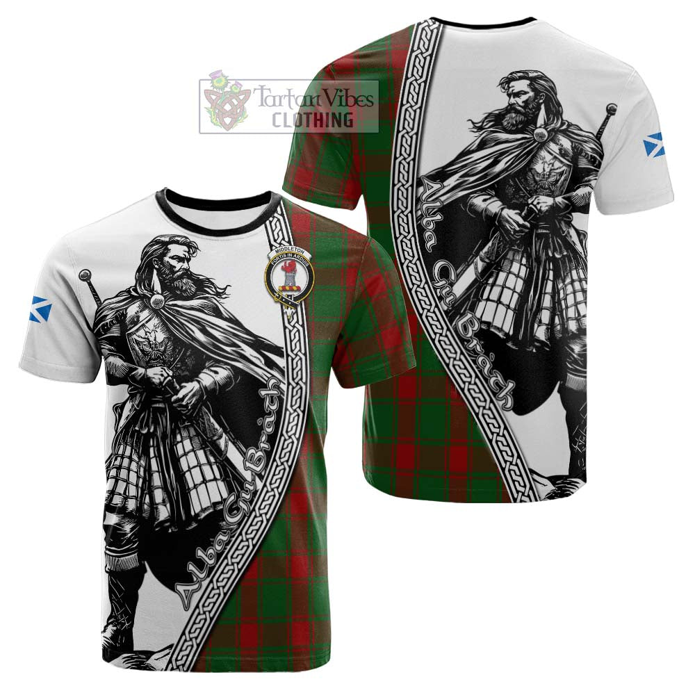 Middleton Tartan Clan Crest Cotton T-shirt with Highlander Warrior Celtic Style - Tartan Vibes Clothing