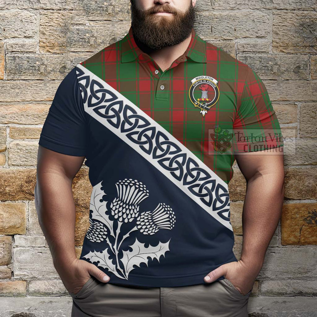 Middleton Tartan Polo Shirt Featuring Thistle and Scotland Map - Tartanvibesclothing Store