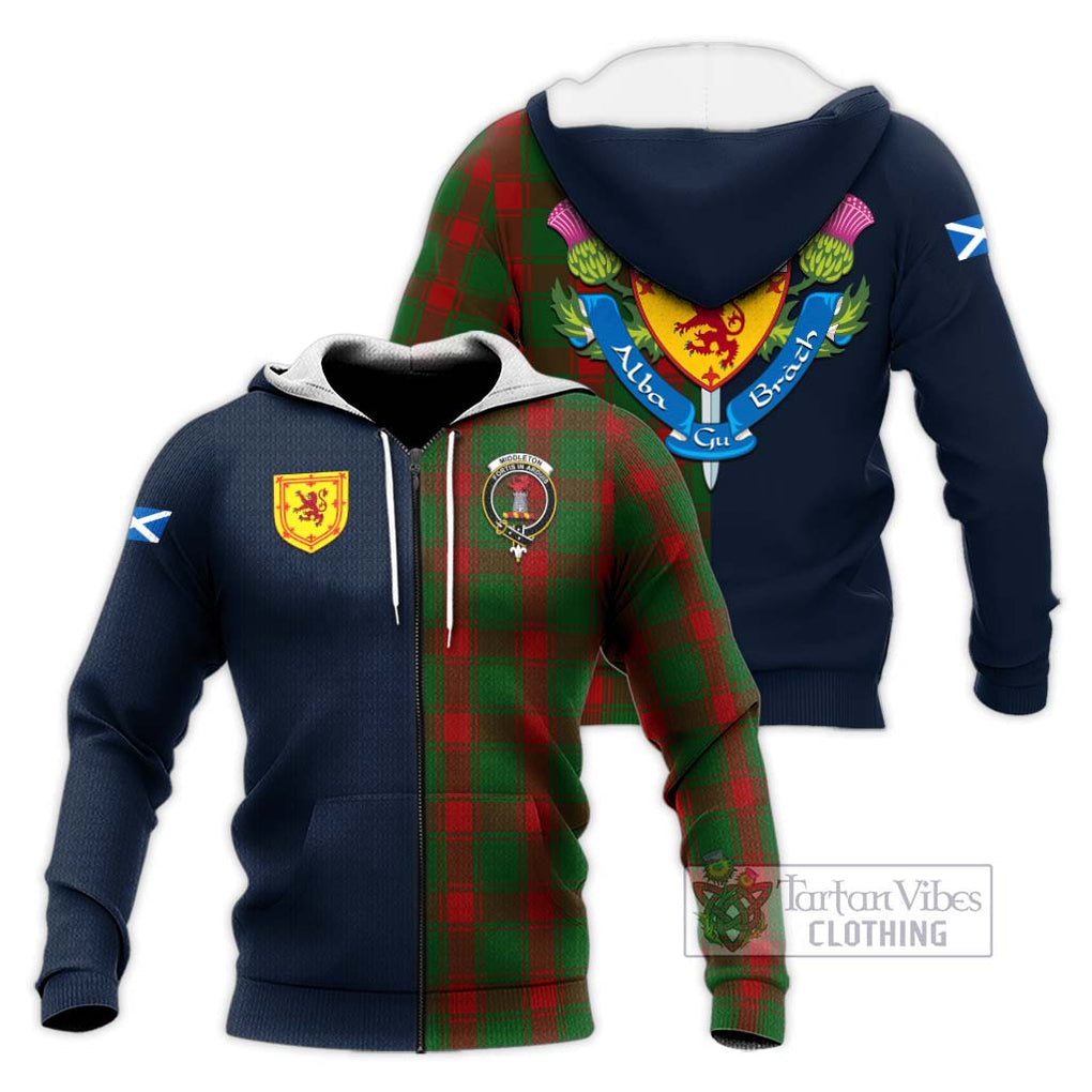Middleton Tartan Knitted Hoodie Alba with Scottish Lion Royal Arm Half Style Unisex Knitted Zip Hoodie - Tartan Vibes Clothing