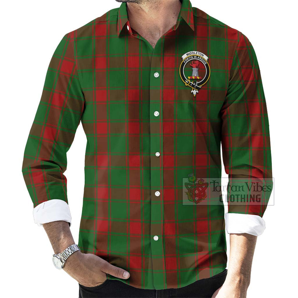 Middleton Tartan Long Sleeve Button Shirt with Family Crest Celtic Skull Style - Tartan Vibes Clothing