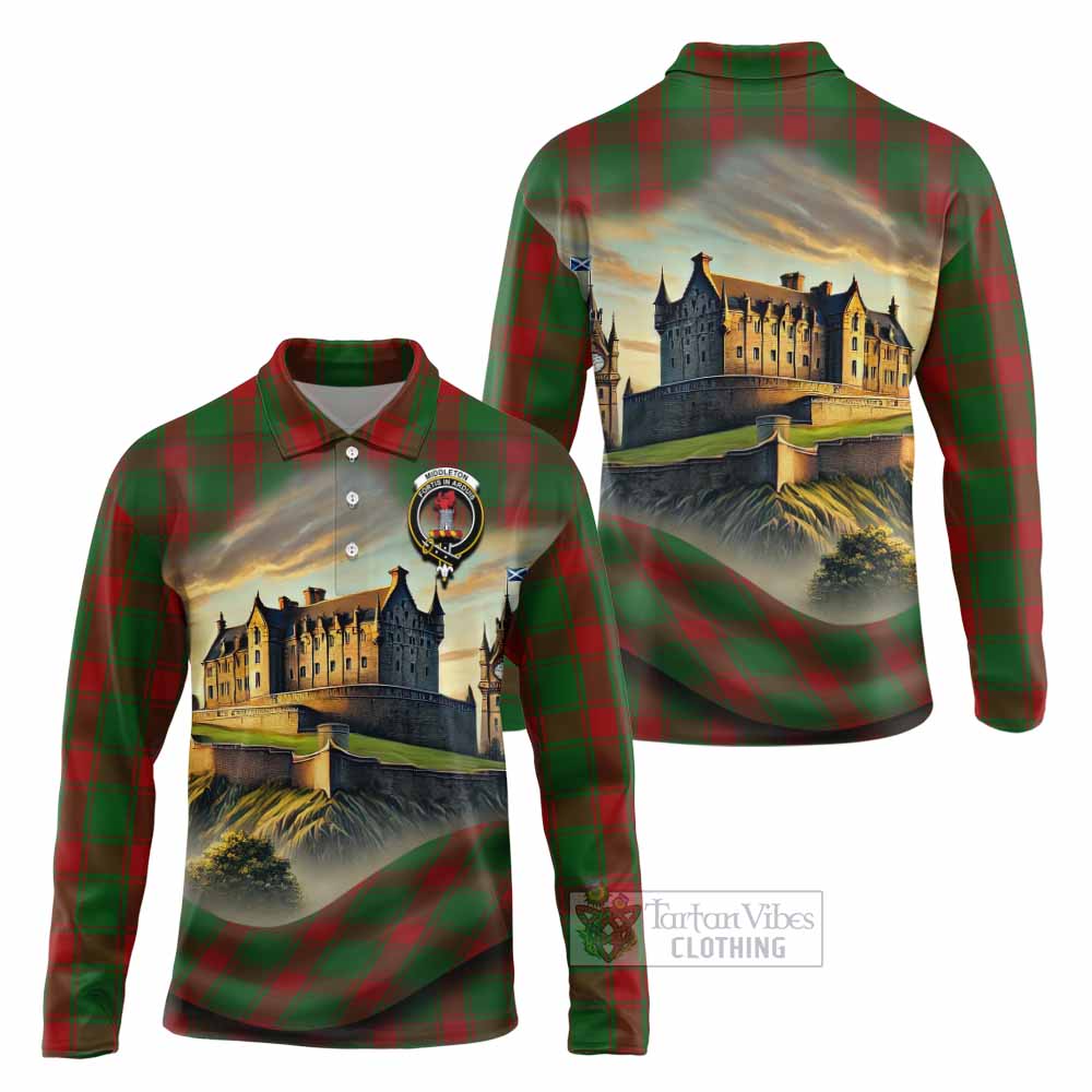 Middleton Tartan Family Crest Long Sleeve Polo Shirt with Scottish Ancient Castle Style - Tartan Vibes Clothing