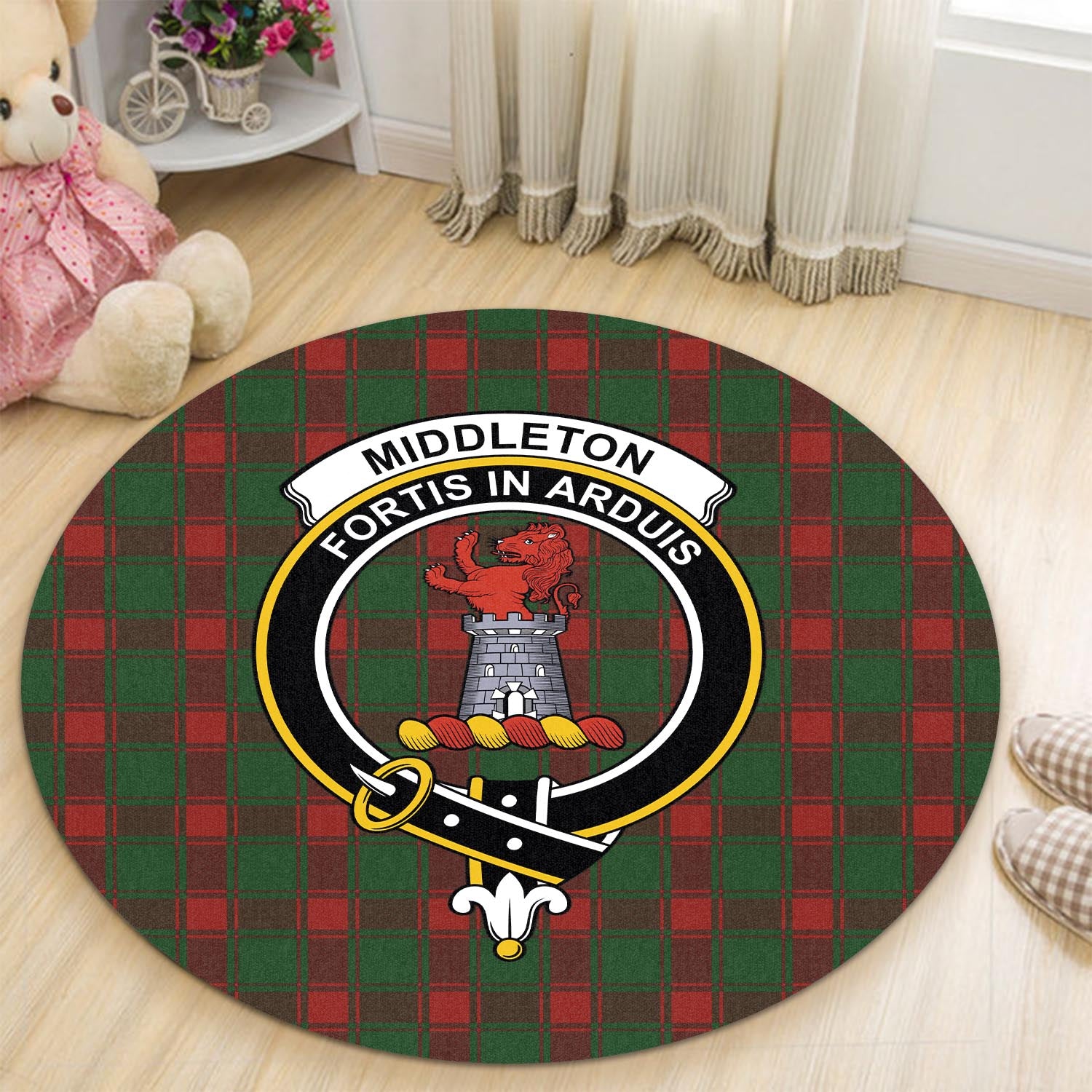 Middleton Tartan Round Rug with Family Crest - Tartan Vibes Clothing