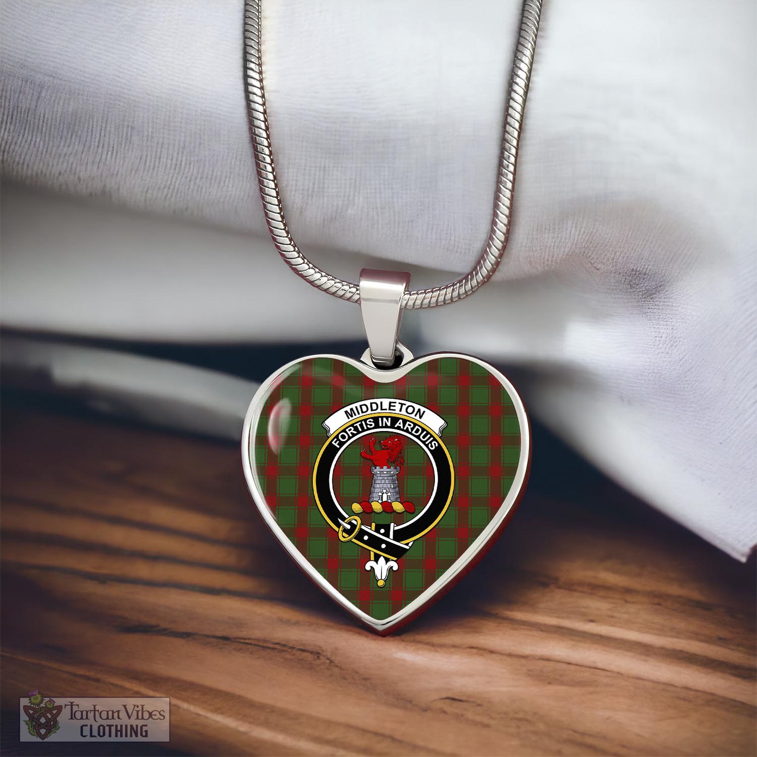 Middleton Tartan Heart Necklace with Family Crest - Tartan Vibes Clothing