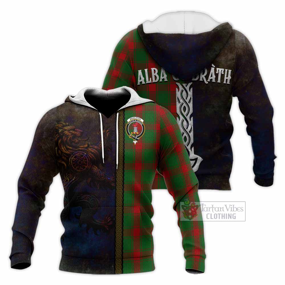 Tartan Vibes Clothing Middleton Tartan Family Crest Knitted Hoodie Alba Gu Brath Be Brave Lion Ancient Style
