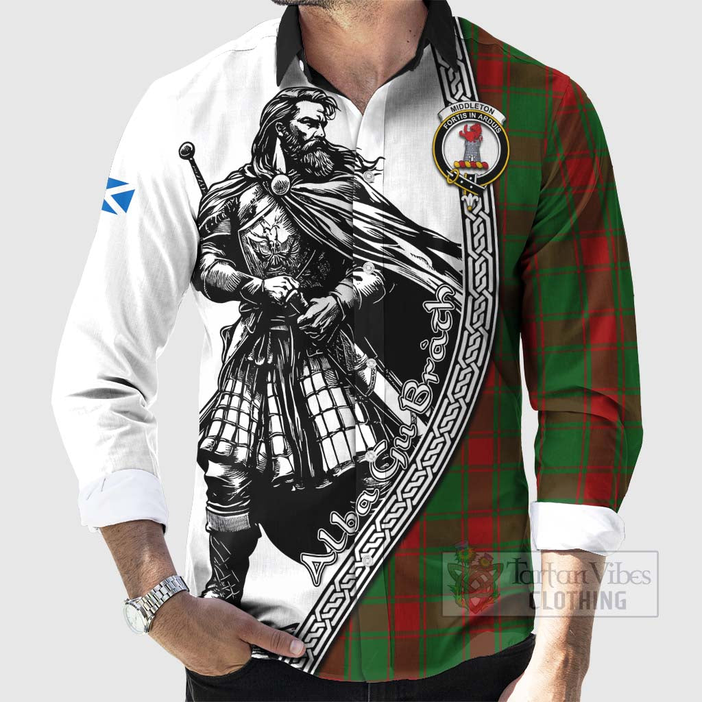 Middleton Tartan Clan Crest Long Sleeve Button Shirt with Highlander Warrior Celtic Style - Tartan Vibes Clothing