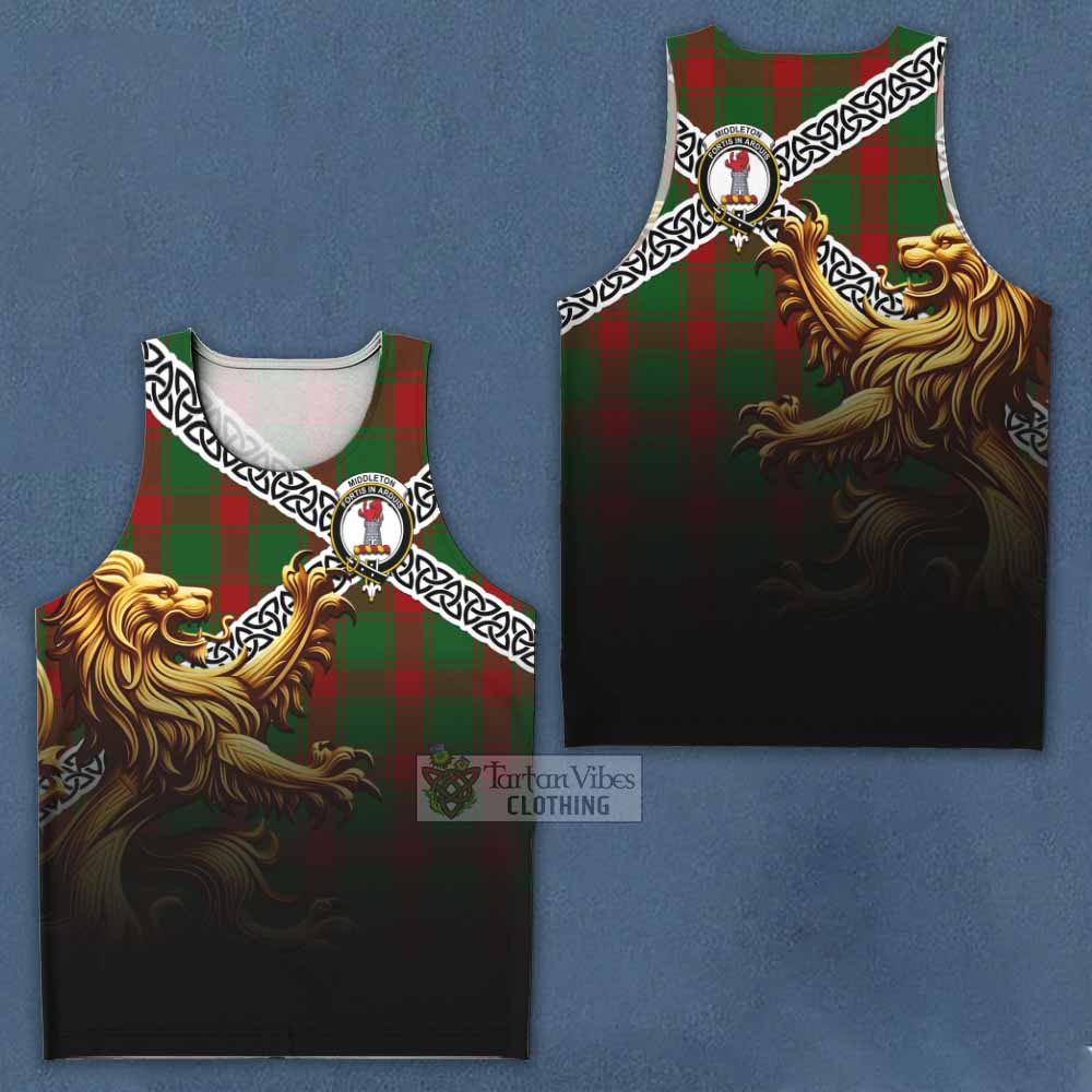 Middleton Crest Tartan Men's Tank Top with Golden Lion Emblem Celtic Style - Tartan Vibes Clothing