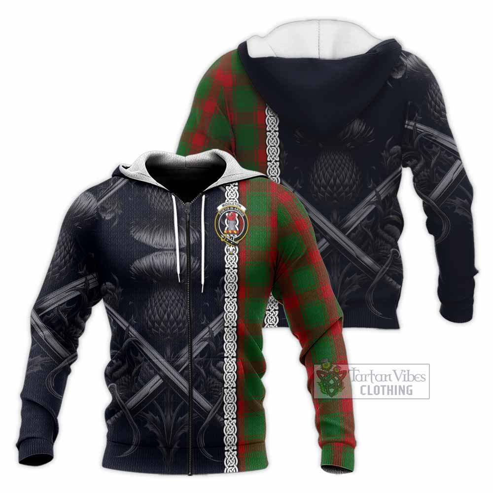 Middleton Tartan Knitted Hoodie with Family Crest Cross Sword Thistle Celtic Vibes Unisex Knitted Zip Hoodie - Tartan Vibes Clothing