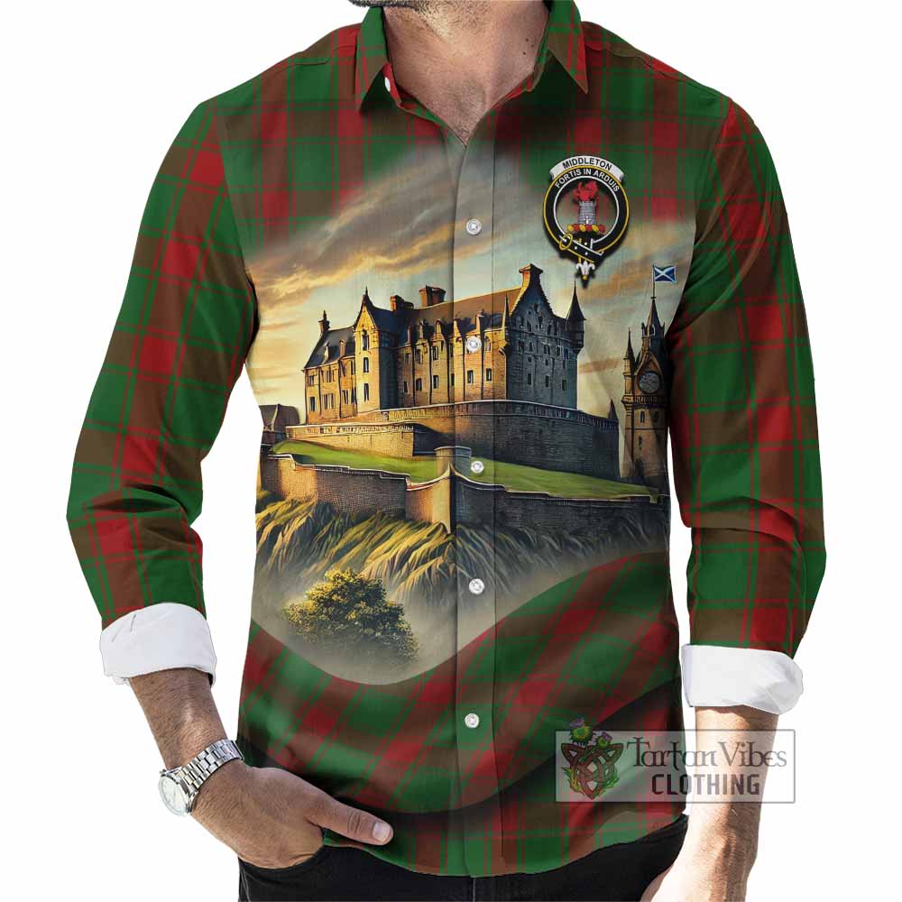 Tartan Vibes Clothing Middleton Tartan Family Crest Long Sleeve Button Shirt with Scottish Ancient Castle Style