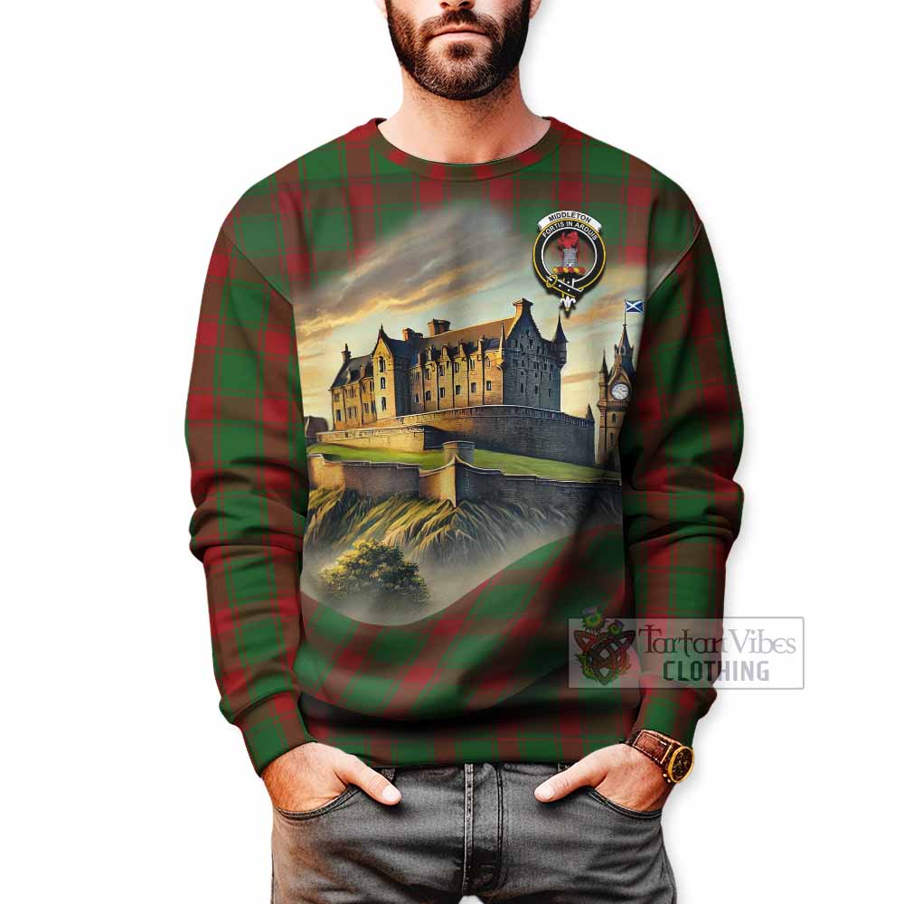 Middleton Tartan Family Crest Sweatshirt with Scottish Ancient Castle Style - Tartan Vibes Clothing