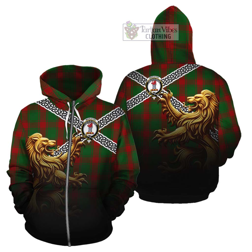 Middleton Crest Tartan Cotton Hoodie with Golden Lion Emblem Celtic Style Zip Hoodie - Tartan Vibes Clothing