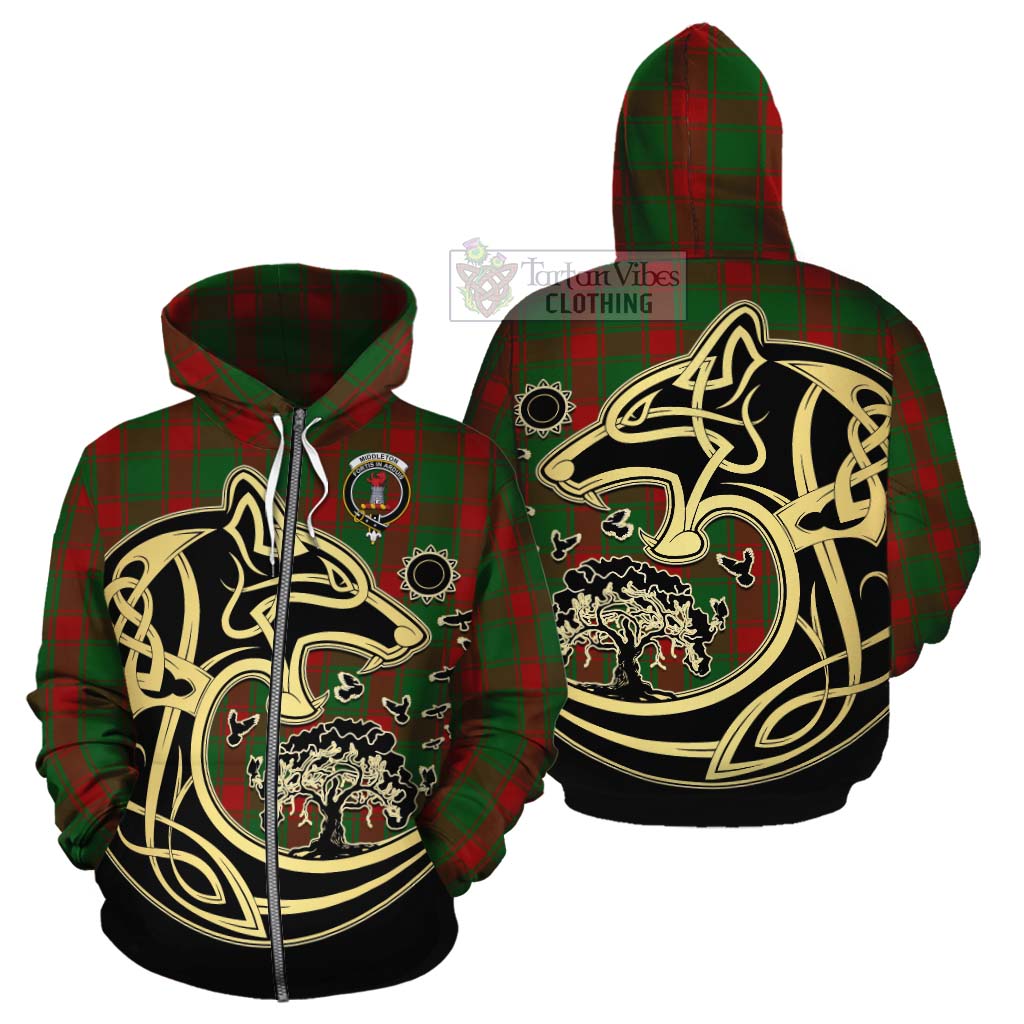 Middleton Tartan Cotton Hoodie with Family Crest Celtic Wolf Style - Tartan Vibes Clothing