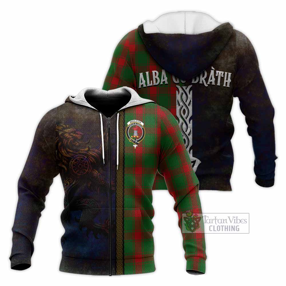 Tartan Vibes Clothing Middleton Tartan Family Crest Knitted Hoodie Alba Gu Brath Be Brave Lion Ancient Style