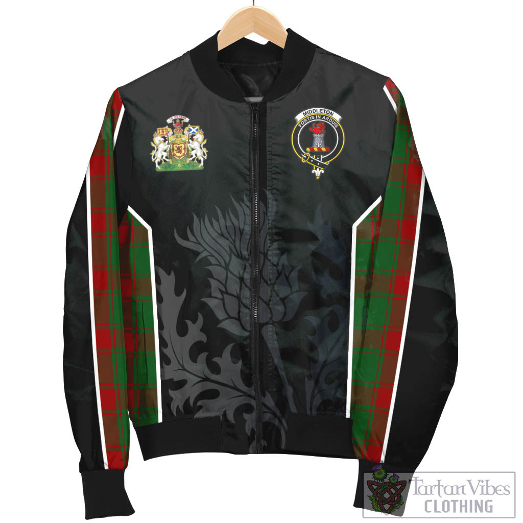 Tartan Vibes Clothing Middleton Tartan Bomber Jacket with Family Crest and Scottish Thistle Vibes Sport Style