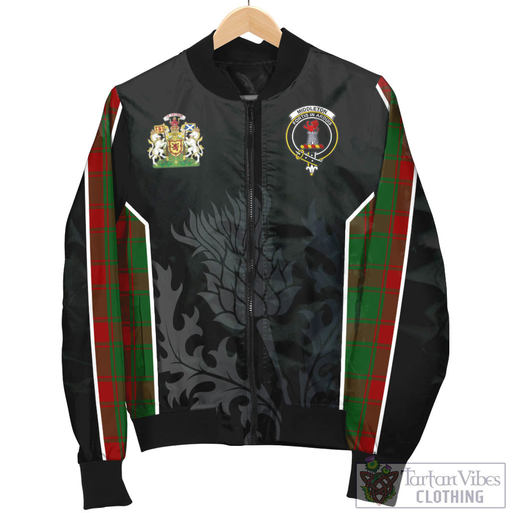 Middleton Tartan Bomber Jacket with Family Crest and Scottish Thistle Vibes Sport Style - Tartan Vibes Clothing