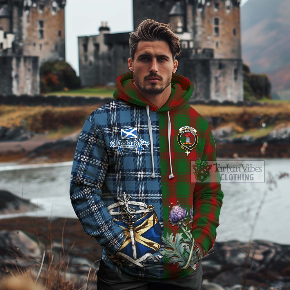 Middleton Tartan Cotton Hoodie Happy St. Andrew's Day Half Tartan Style - Tartan Vibes Clothing