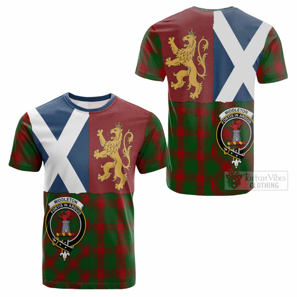 Middleton Crest Tartan Cotton T-shirt with Lion Rampant Saltire Style - Tartan Vibes Clothing