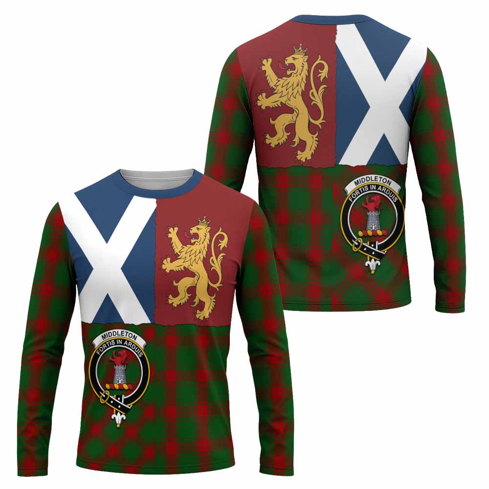 Middleton Crest Tartan Long Sleeve T-Shirt with Lion Rampant Saltire Style