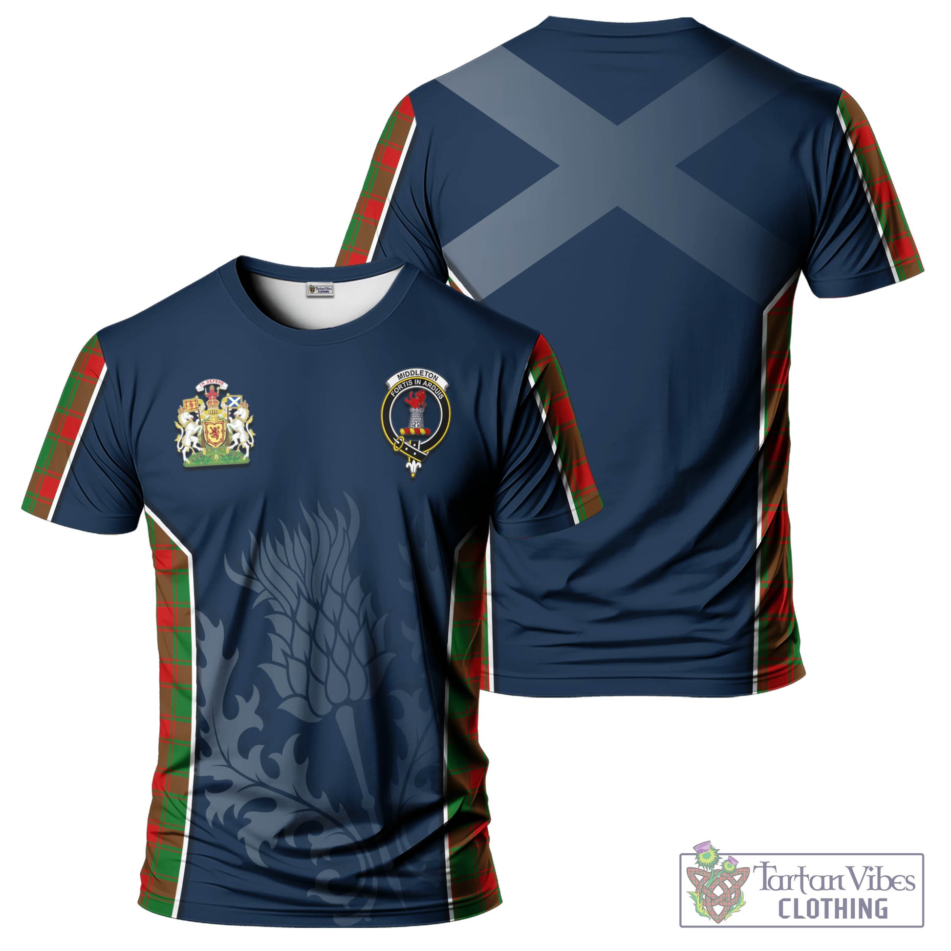 Tartan Vibes Clothing Middleton Modern Tartan T-Shirt with Family Crest and Scottish Thistle Vibes Sport Style