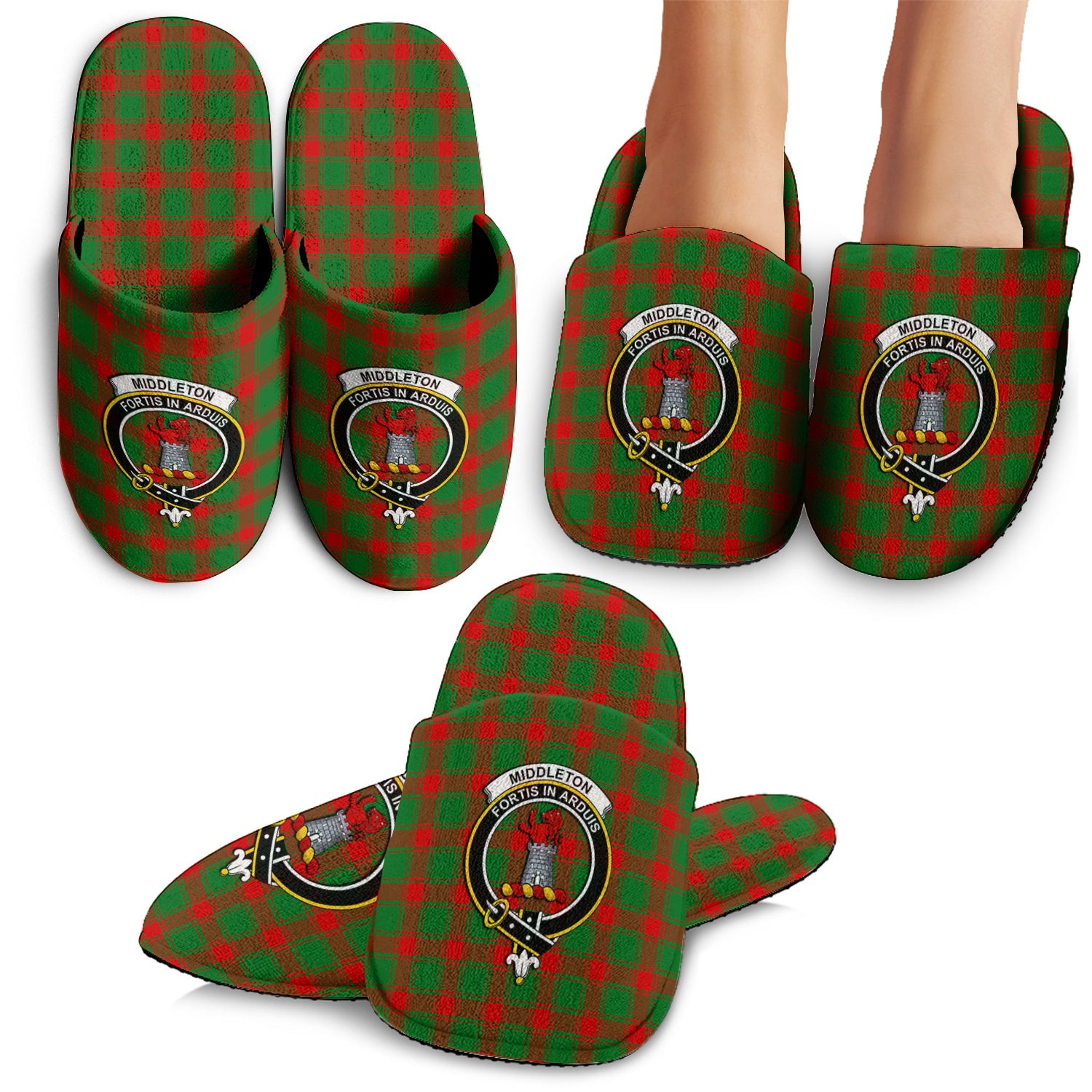 Middleton Modern Tartan Home Slippers with Family Crest - Tartanvibesclothing Shop